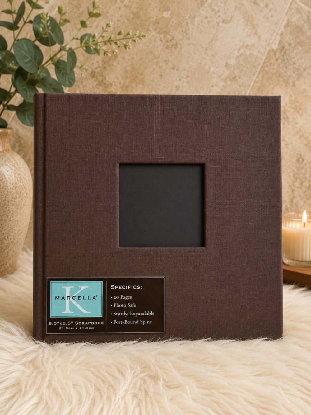 Marcella by K NEW Chocolate Brown Linen 8.5x8.5 Scrapbook Photo Album 20 Pages